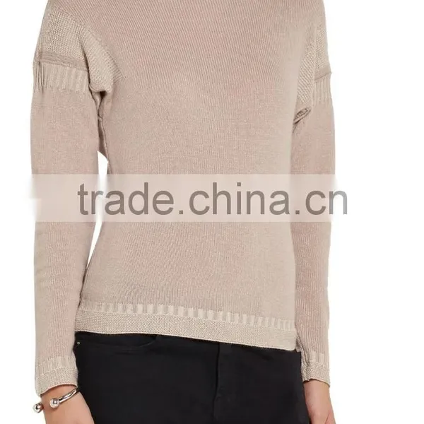 Antique-Rose 100% Cashmere Loose Crew Neck Women Chinese Sweater With Inverted Triangle Stiching on Back photo-2