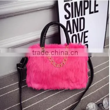 Fashion Simple Casual Style Solid Fur Chain Women Handbags photo-3