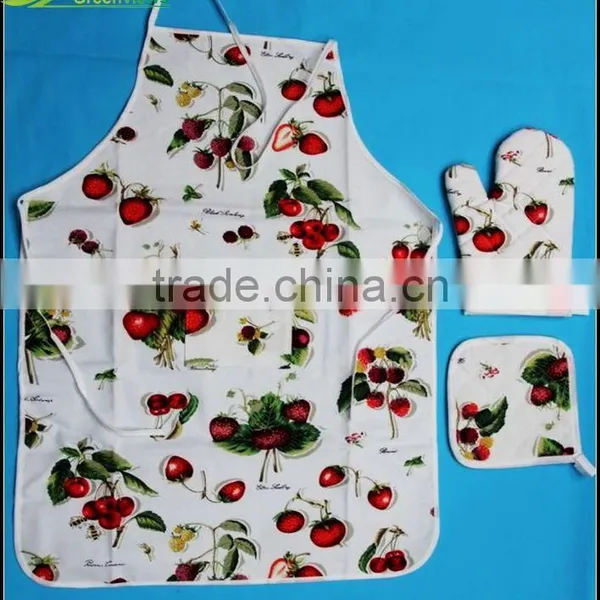 Wholesale Cotton Kids Cooking Apron Set Kitchen Sets Apron Oven Mitt Pot Holder photo-3
