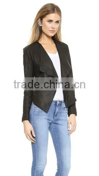 Womens Sexy Asymmetrical Lambskin Leather Jacket photo-3