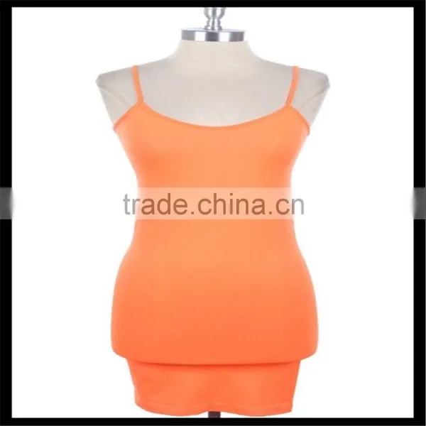 Extra Long Seamless Tunic Dress Slip Camisole Layering Tank Top Orange Color