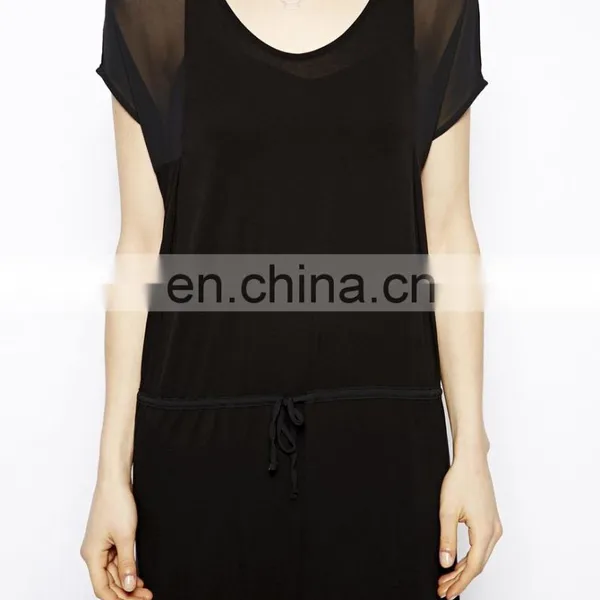 CHEFON Plain Black Maxi Dress With Drawstring Waist photo-4