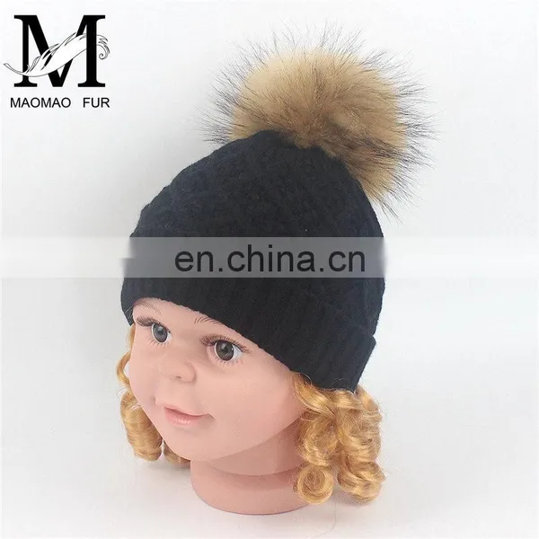 Best-selling Unisex Wholesale Striped Real Fur Pompom Baby Beanie Hat photo-5