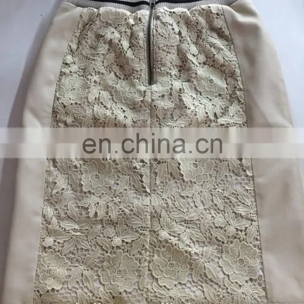 Girls pu Leather Straight Skirt With Lace