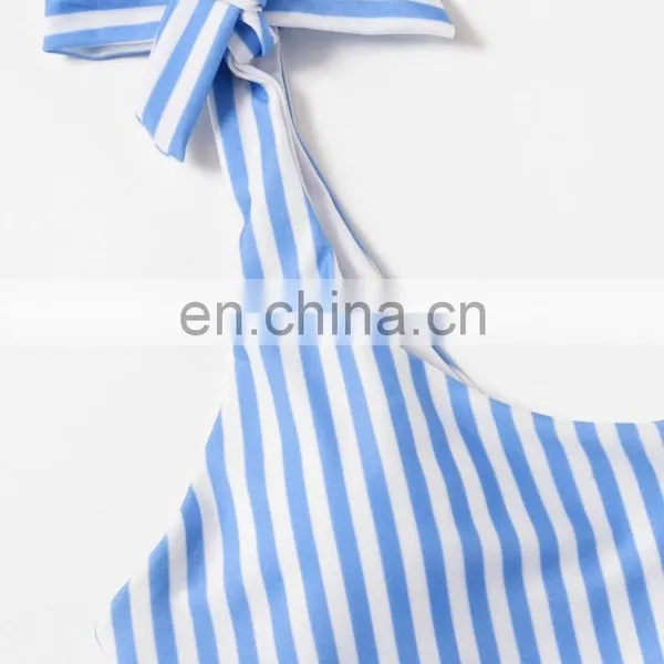 Tie Side One Shoulder Striped Bikini Set photo-5