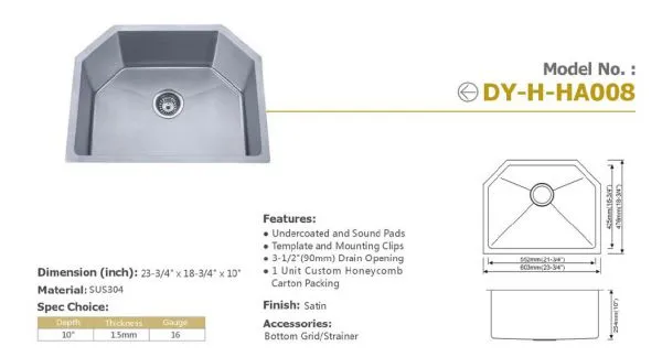 Guangdong Dongyuan Kitchenware US Standard Stainless Steel Single Bowl Kitchen Sinks photo-2