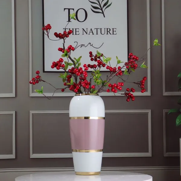 Modern Simple Fashion Gild Pink White Ceramic Flower Vase For Artificial Flower Decor photo-3