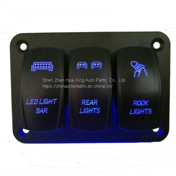 12-24V Radium Carving Pattern 3 Rocker Switch Panel