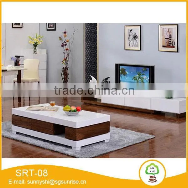 Modern Style High Glossy Wood Grain Lacquer TV Stand Coffee Table Set photo-3