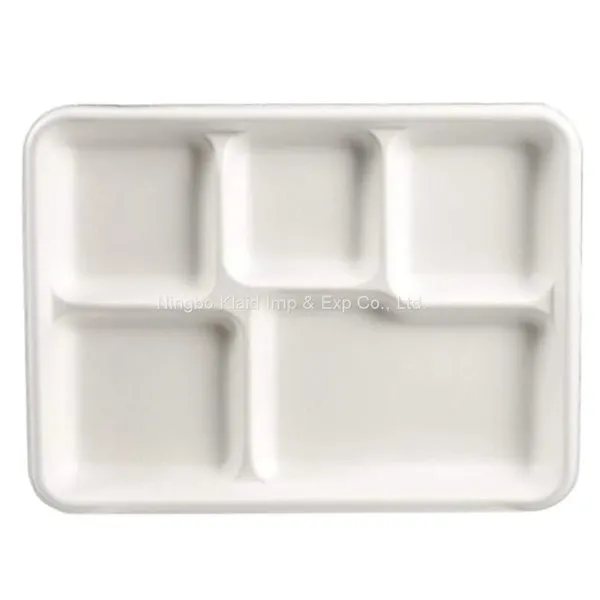 5 Compartment Compostable Tableware Disposable Biodegradable Dinnerware Sugarcane Bagasse Trays