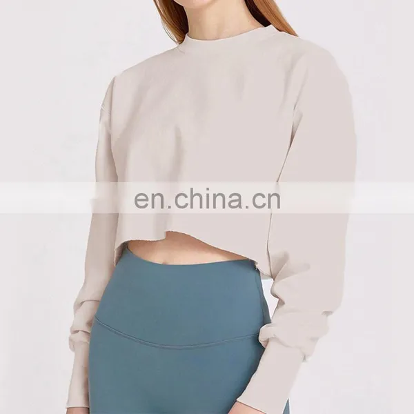 1 Pcs Custom Logo Gymwear Crop Top Workout Sports Running Woman Long Sleeve Fitness Sweatshirts Top Fleece Crop Sweatshirt photo-3