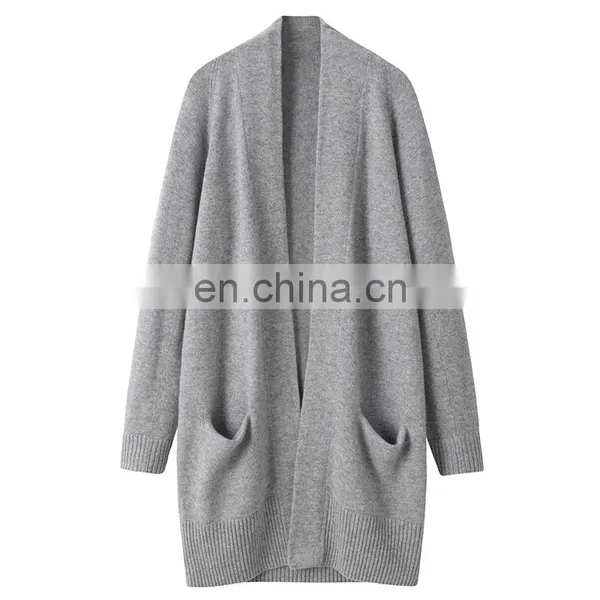 Women's 100% Cashmere Long Casual Knitwear Plus Size Cardigan Fashionable Solid Pattern Winter Sweater With Front Logo photo-3