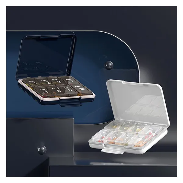 High Quality Portable 7-Day Weekly Pill Organizer 14 Compartments Plastic Pill Box Travel Friendly