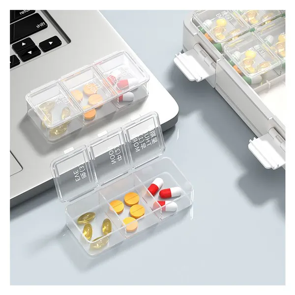 AM / PM / Eve Weekly Pill Box Large 24 Compartments 7 Days Pill Box Hot Sale Travel Pill Organizer photo-3