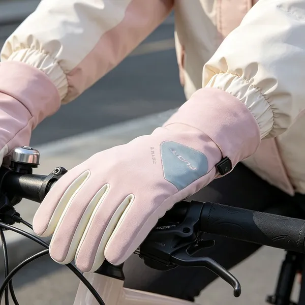 Ladies Outdoor Cycling Gloves Adjustable Strap Cuff Warm Touchscreen Gloves For Riding Driving Use
