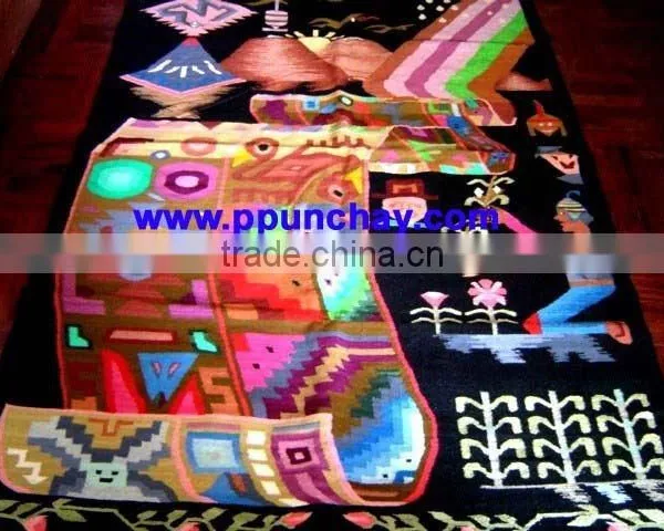 Woven Wool Tapestry / Woven Wool Rug / Woven Wool Wall Decor 77x47" Peru