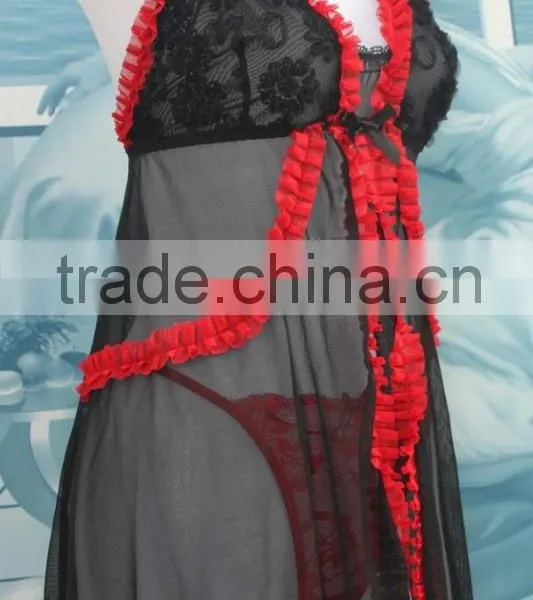 OEM Sexy Open Transparent Black -red Sleeping Dress,babydoll Lingerie photo-2