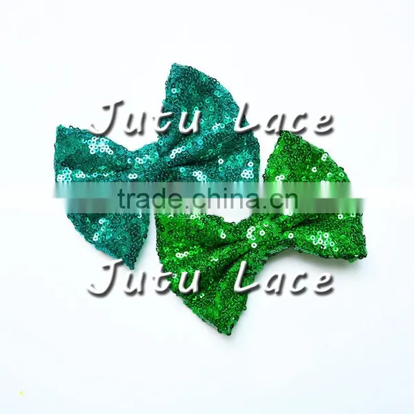 Christmas Sequin Fabric Big Red Hair Bows, High Quality Decorative Green Bowknot for Baby Girls Hair Headbands photo-2