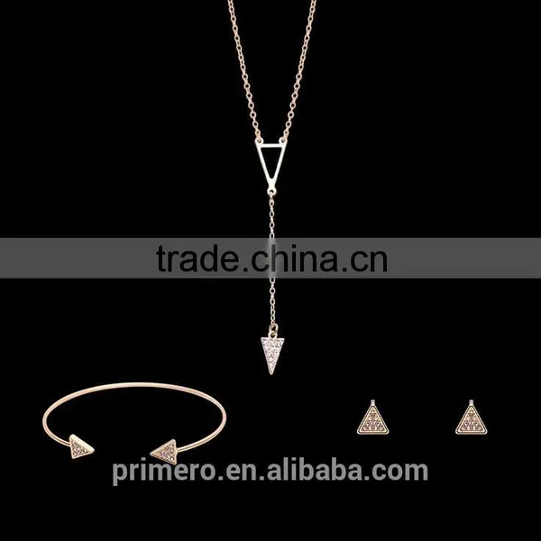 2016 Fashion Long Triangle Gold Plated Crystal Necklace / Earrings / Bracelet Bridal Accessories Jewelry Sets photo-2