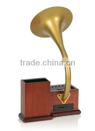 Portable Home Mini Gramophone Bluetooth Speaker With Brass Horn photo-4
