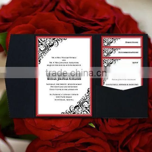Black Color Muslim Wedding Invitation Card With Pocket