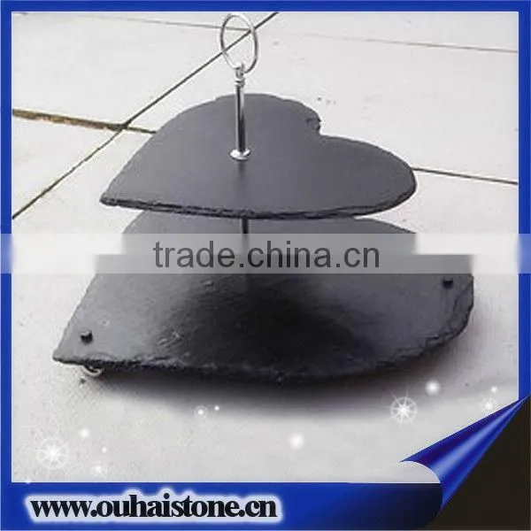 Romantic Wedding Decoration Products 2-tier Slate Stone Heart Shape Cake Stand