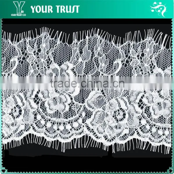 Width 13.3 Centimeter White Chantilly Eyelash Woven Swiss Trim French Lace photo-4