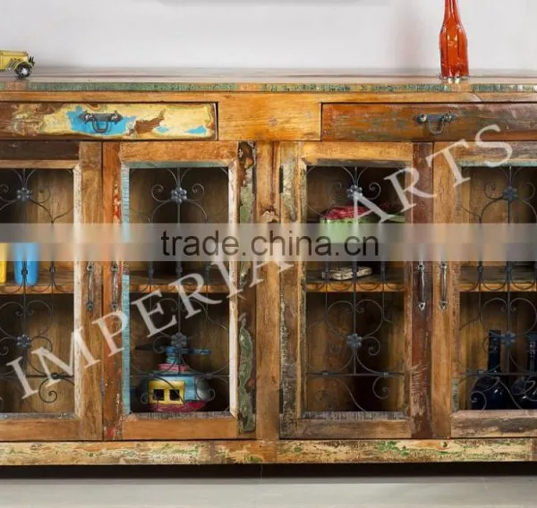Indian Recycle Wood 2 Double Door Side Board, For Home Funriture photo-2