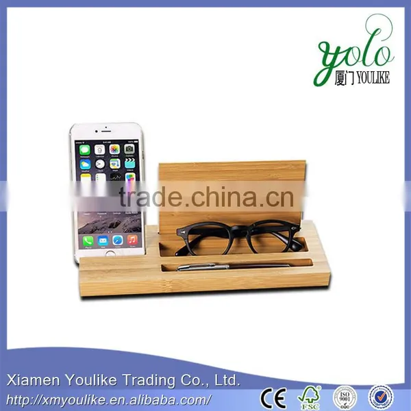 Bamboo Multi Feature Phone Charger Holder for Mobile Phone