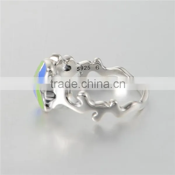 New Designer Adjustable Enamel Fish Shape Silver Ring With Rhinestone photo-4