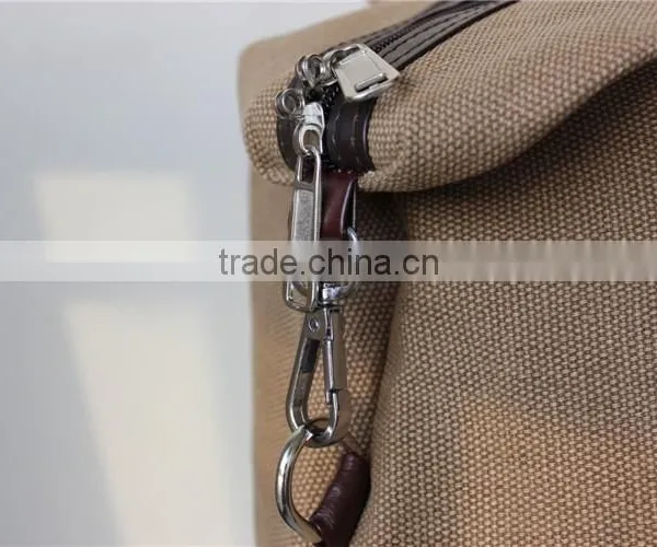 Vintage Khaki Canvas Tote Bag With Leather photo-5