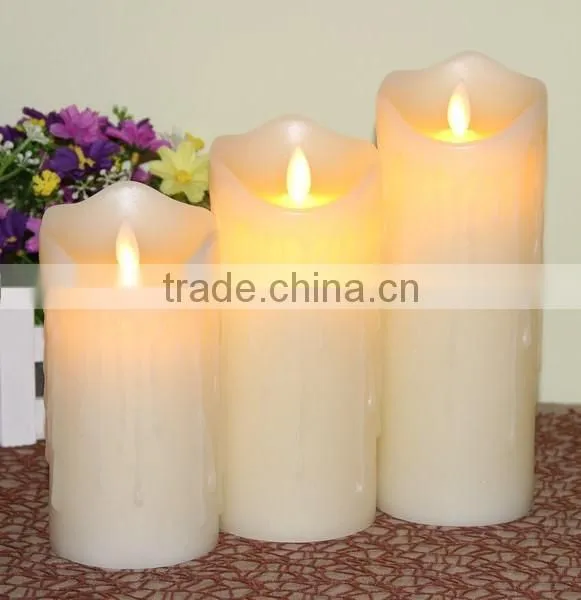 3pcs Dripping Flameless Moving Wick Real Wax Pillar Led Candles With Timer Remote Control Led Candles photo-3