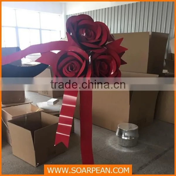 Customized Decorative Red Metal Rose Flower photo-3