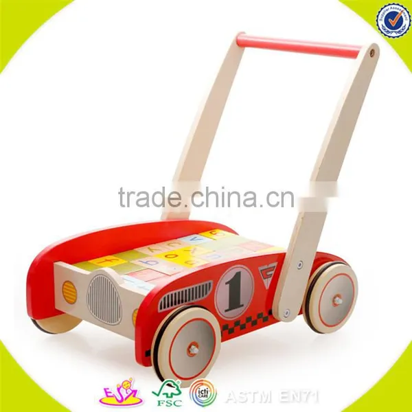 2017 Wholesale New Products Baby Wooden Push Along Walker Best Design Kids Wooden Push Along Walker With Building Blicks W16E067 photo-4