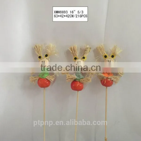 Straw and Fabric Scarecrow With Pumpkin for Halloween Decoration photo-2