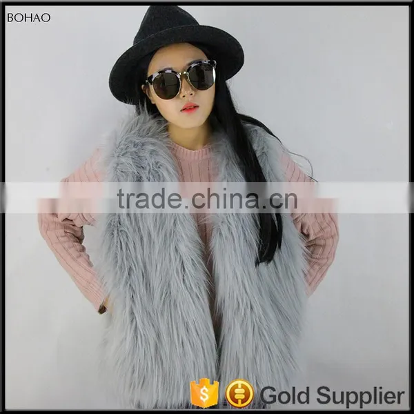 Fur Vest In Grey Long Haired Womens Faux Fur Vest For Fall Or Winter photo-3