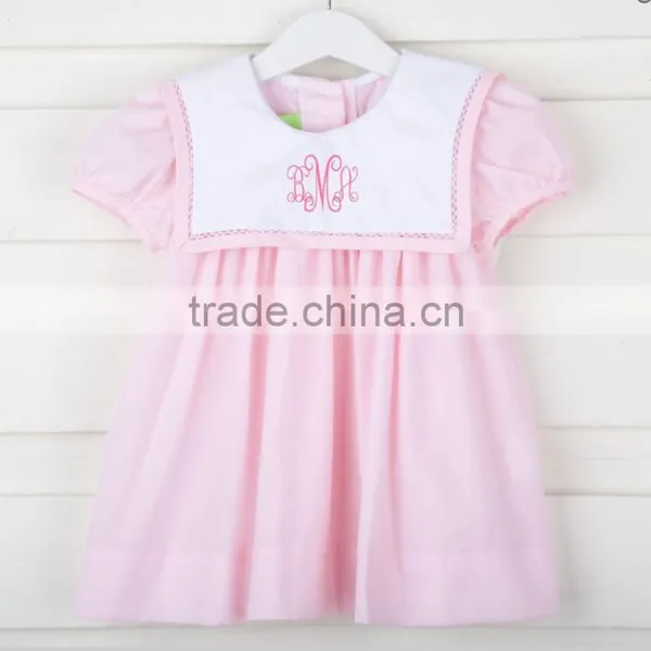 New Style Smocked O Neck Dress 2017 Hot Sale Casual Short Sleeve Button Back Baby Dress for Boutique Kids Clothing photo-5