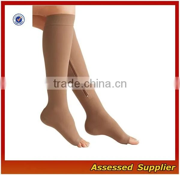 Custom Medical Zipper Compression Sock, Compression Beige Socks, Open Toe Knee Length Calf Sleeves--ZP00114 photo-2