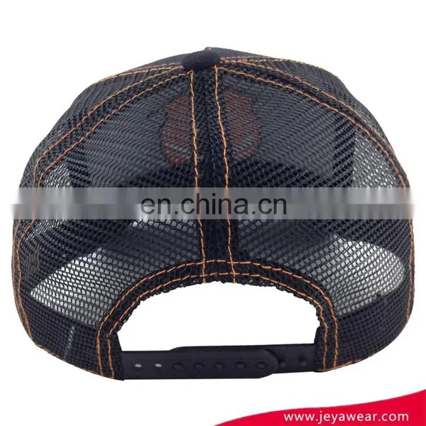 Dongguan Factory High Profile Trucker Hat 5 Panel Black 100%cotton Baseball Cap With Lion Embroidery photo-3