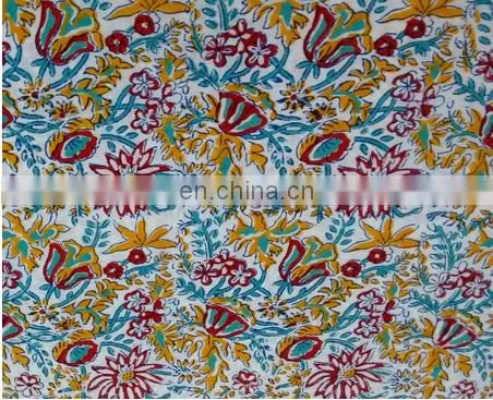 Floral Print Hand Block Printed Cotton Fabric Sanganeri Jaipuri Fabric / Fabric / 100% Cotton Fabric photo-2