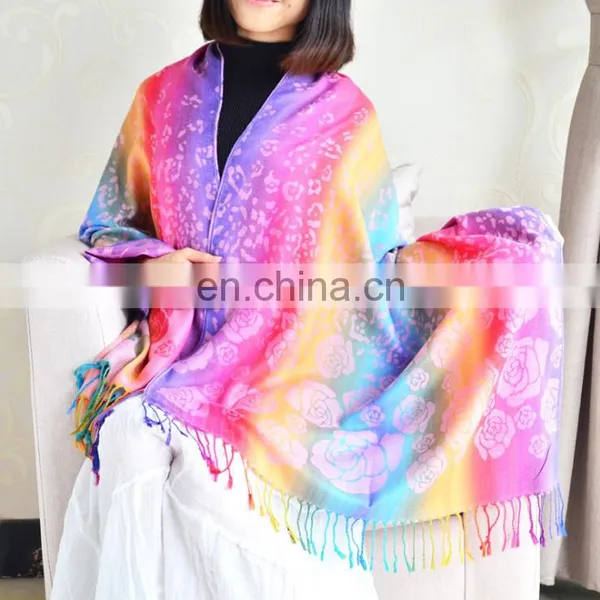 100% Cotton Jacquard Leopard Spots&Rose 7 Colour Series Rainbow Colorful Large Shawl photo-5