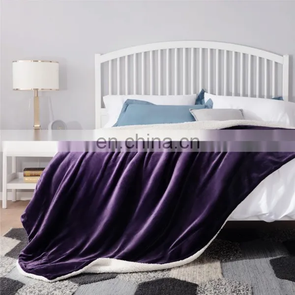Security Outdoor Lightweight Fluffy Design Violet Sherpa Blanket For Summer photo-4
