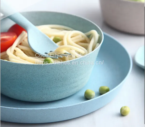 Spot Wheat Straw Tableware Wheat Straw Tableware Set Cup Bowl Set Cutlery, Fork and Spoon Set Anti - Fall Plate Wholesale photo-2