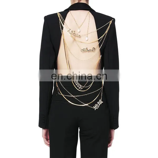 Ladies Fashion Casual Suit With Back Metal Chain Decoration Black Suit Jacket Women Blazers Suits photo-2