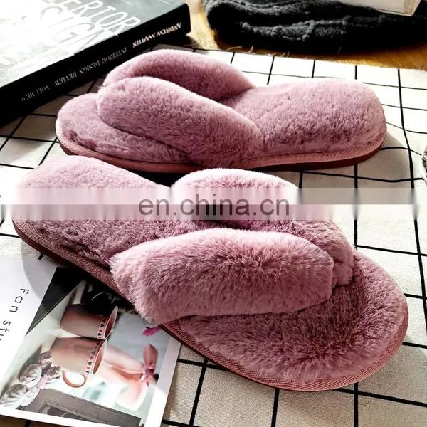 Wholesale Comfortable Soft Solid Colors Fashionable Sandals Fur Slides Rabbit Fur Furry Slippers for Women photo-5