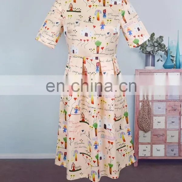 2019 Summer Printed Round Neck Short Sleeves Dress Long Women Mommy And Me Dress (this Link for Girls,1-8years) photo-2