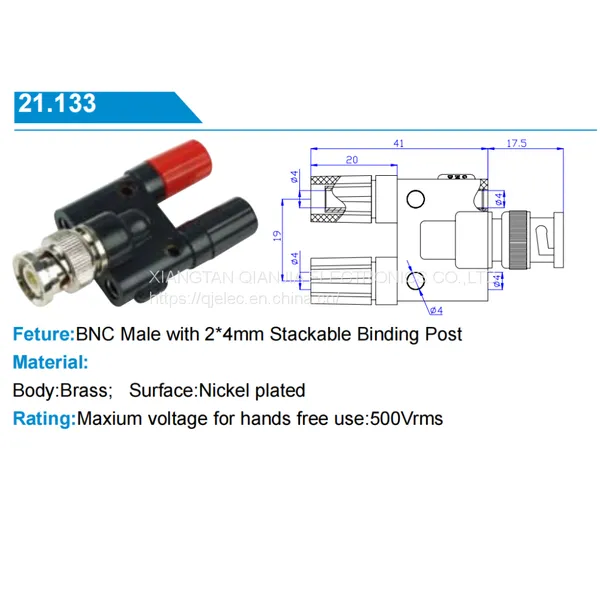 BNC Male With 2*4mm Stackable Binding Post 21.133 BNC Male Plug photo-2
