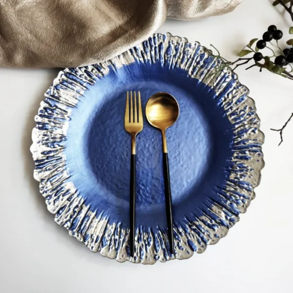 Wholesale Glass Plate for Wedding Western Food Plate Home Decoration Gold Glass Clear Beaded Charge Plate Dinnerware