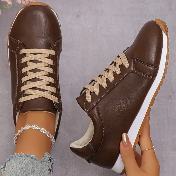 Wholesale Spring and Autumn Fashion New Women's Round Toe Walking Shoes Color Matching Casual Comfortable Shallow Mouth Thick Sole Sneaker photo-2