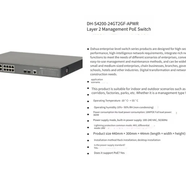 Dahua Dh-s4200-24gt2gf-apwr Enterprise-level Layer 2 Managed Poe Switch photo-4